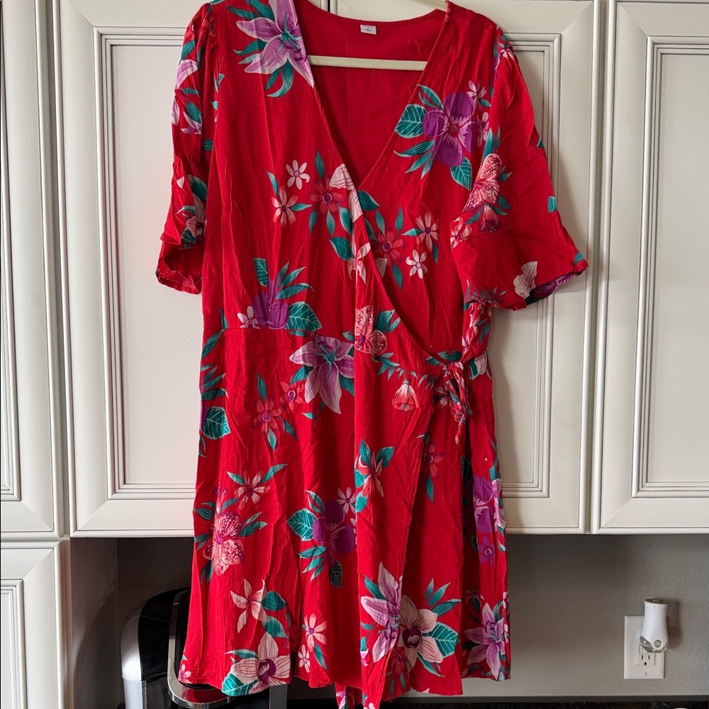 Old Navy Red Floral Wrap Mini Dress